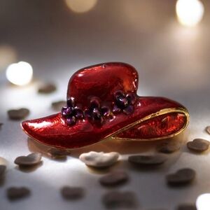 Vintage Red HAT SOCIETY  2”  w/ flowers Collectable Piece